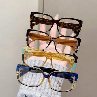4 Pairs Of Glasses, Men's And Women's Universal Fashionable Glasses, Multi-Color/Large Frame/Leopard Print/Personalized/Retro Glasses, Suitable For All Seasons, Whether For Daily Use, Travel And Vacation, Reading, Computer, Mobile Phone, Commuting Are All Good Choices.