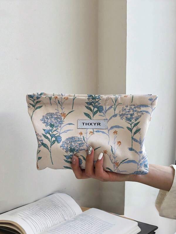 1 pièce Sac à cosmétiques zippé avec motif floral exquis, sac de rangement multifonctionnel mignon avec motif floral, sac de toilette portable, sac à cosmétiques, sac de soins de la peau, sac de toilette, essentiels de voyage, essentiels de croisière, essentiels de dortoir, cadeaux de demoiselle d'honneur pour mariage