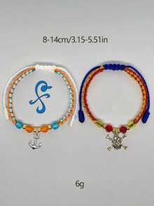 2 piezas Nuevo juego de pulseras 2026 con ancla geométrica y calavera, tejido de resina y metal, para hombres, mujeres, parejas, amigos, fiesta de moda, atuendo y accesorio diario