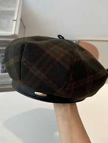 1 pieza Boina octogonal de estilo británico retro a cuadros para mujer, de otoño/invierno, de poliéster, de uso casual - Multicolor - Ver 13