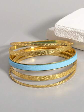 5pcs Fashionable Unique 8-Shaped Textured Faux Suede Cuff Bracelets, Minimalist Design