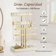 Joyero Organizador de Metal, Exhibidor de Joyeria, Organizador de Joyeria, Porta Collares, Organizadores para Aretes Collares Joyas Anillos Pulseras y Relojes, Regalo Perfecto Beige - Beis - Ver 4