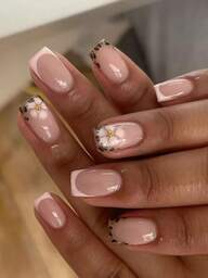 Eleva tu estilo con, 24 piezas/set de uñas cuadradas cortas con estampado de leopardo y pequeñas bolas de acero, diseño decorativo de uñas acrílicas francesas postizas de ajuste perfecto, incluye: 1 pieza de pegamento de gelatina y 1 pieza de lima de uñas, uñas de otoño fáciles de usar y arte de uñas con puntas francesas para mujer y niña para uso diario, fiesta y rave