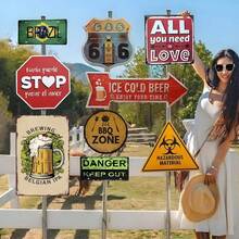 1 pieza Letrero de metal vintage de estación de servicio de gasolina, arte de pared redondo de 7.8 pulgadas, diseño retro de automóvil y pin-up, ideal para decoración del hogar, bar, cafetería, garaje, idea de regalo única.