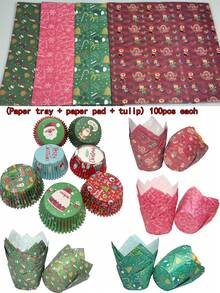 100/200/300/500 Stücke Weihnachts-Tulpen Backförmchen, Kuchenförmchen, geeignet für Weihnachtsparty Desserts, antihaftbeschichtet, Muffinförmchen, Backzubehör, Küchenutensilien, Weihnachtsparty