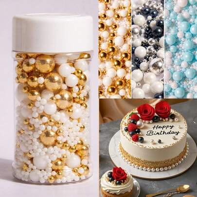 85g/3oz sortierte Perlen Tortendekoration Streuseln, essbare Zuckerstreuseln für Dessertdekoration, Cupcake-Topper für Feiern, Hochzeit, Babyparty, Party, Weihnachtsbäckerei-Zubehör