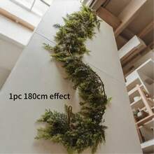 Wieniec z sztucznych pnączy bożonarodzeniowych 70,86 cala, sztuczne pnącza z Norfolk, wieniec bożonarodzeniowy z cedru, świąteczna girlanda rattanowa, dekoracja kominków na Boże Narodzenie, dekoracja stołu jadalnego i ganku, dekoracje do wnętrz i na zewnątrz, dekoracje świąteczne w stylu rustykalnym, dekoracje na Boże Narodzenie, Wielkanoc, przyjęcie weselne na Święto Dziękczynienia - Zielony - Zobacz 4