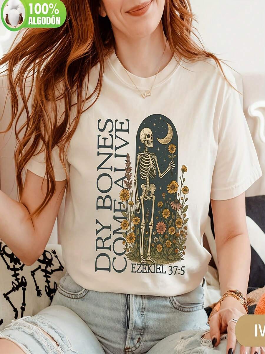 Camiseta-cristiana-de-esqueleto--Huesos-secos-cobran-vida-,-camiseta-católica-bohemia,-camiseta-de-Halloween-con-Jesús,-camiseta-con-versículo-bíblico,-colores-cómodos,-regalo-religioso-de-otoño 100% algodón