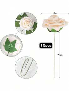 5/10/15/20/25/30 buah Mawar Palsu Realistis dengan Batang untuk Buket Pernikahan DIY, Hiasan Meja, Rangkaian Bunga, Pesta, Acara Baby Shower, Dekorasi Rumah (Tidak Termasuk Kotak) - Sampanye - View 15