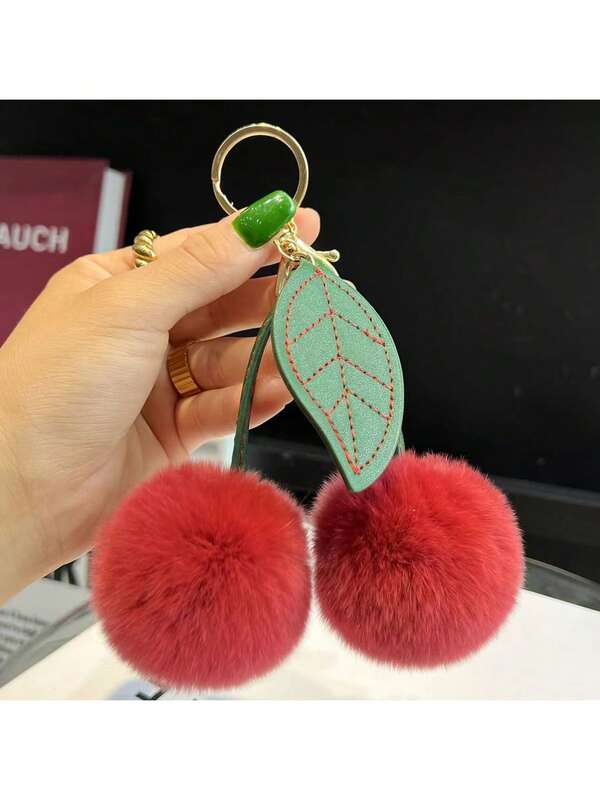1 pieza Colgante de peluche de cereza, Llavero de moda para el coche, Llavero de pareja, Dije para bolso, Regalo de Navidad para mujeres, Llavero de peluche, Dije para billetera