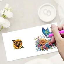 6pcs Diamond Painting Greeting Card Set, DIY Butterfly Theme Design - Includes 6 Envelopes, High-Quality Craft Paper Material, Mosaic Art Creative Postcard. Suitable For Holiday Blessings Or Conveying Heartfelt Gifts, Expressing Warmth And The Best Wishes. - Multicolor - View 5