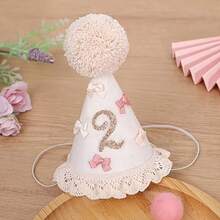 1件蕾丝边蝴蝶结生日派对帽，半岁生日派对帽，一周岁生日帽，两岁生日帽，波西米亚风生日派对帽，锥形生日帽，生日派对头饰，拍照道具，蛋糕装饰，宠物派对帽 - 彩色 - 查看 7