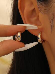 1 Pair Elegant Copper Zirconia Stone Devil's Eye Stud Earrings, Women's Earrings, Suitable For Daily, Party, Holiday Wear, Women's Jewelry