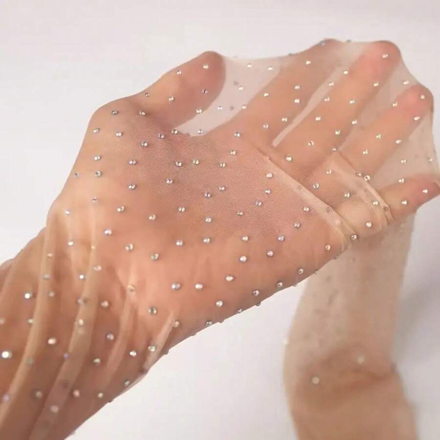 [Sparkling Fishnet Pantyhose] Ultra-Thin, High-Waisted Women's Black & Beige Sparkling Sequin Fishnet Pantyhose| Shimmering Texture, Glittery, For Parties & Special Occasions, Special Occasion Wear - 杏色 1對 - 查看 1