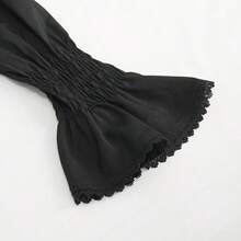 Devil fashion Áo kiểu nữ cổ điển phong cách Gothic màu trơn chất liệu chiffon, cổ bèo nhún, tay dài, thích hợp cho lễ hội Halloween. - màu đen - Xem 9
