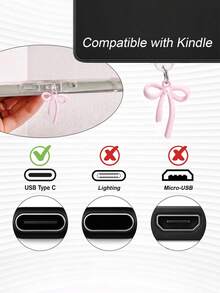 Pink Decoration Set For Kindle E-Reader, Including Dust Plug Pendant And E-Reader Stand - Multicolor - View 3