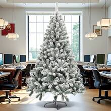 1 pieza Árbol de Navidad nevado blanco, hecho de tela de peluche artificial con efecto de copos de nieve natural, estructura de ensamblaje rápido con soporte de metal plegable resistente, hojas de PVC de alta calidad, fácil de ensamblar, adecuado para decoración navideña en el hogar, oficina y comercio