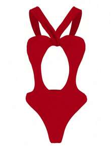 New Arrival Spring/Summer Sexy & Elegant Red Hollow-Out One-Piece Swimsuit, Suitable For Beach, Party, Date Vacation - Red - View 2
