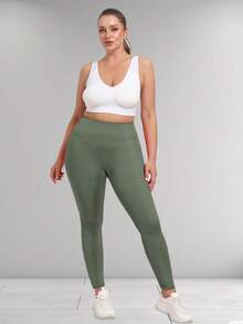 女式加大码带口袋紧身裤 - 弹力 XL-5XL 瑜伽裤收腹高腰健身紧身裤