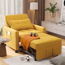 3 In 1 Adjustable Sleeper Sofa Chair Bed, Pull Out Sleeper Bed, Adjustable Backrest Recliner, Convertible Folding Lounge Sofa, Suitable For Living Room, Bedroom, Office And Other Small Spaces - 黃色 - 查看 10