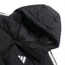 Adidas 男士羽绒服 3S PUFF D JKT，带帽修身运动服，舒适休闲柔软通勤棉质填充 KC2493 - 黑色/黑色 - 查看 3