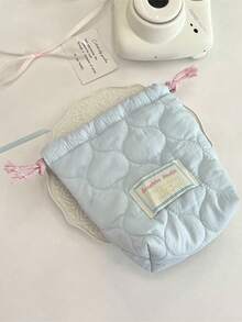 1 PC Pink Blue Stripe Heart-Shaped Cute Lace Laciness Quilted Camera Drawstring Storage Bag Makeup Beauty Tool Storage Bag Portable Makeup Brush Organizer Bag Skincare And Cosmetics Storage Bag Travel Office Dorm Bedroom Storage For Lipstick, Accessory, Earphones, Charger, Make Up Storage Organizer Bag Makeup Pouch Bag For Girls, Friends Gift, Birthday Day Gift