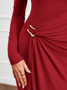PRETTYGARDEN Women's Spring Fall Wedding Guest Cocktail Midi Dresses Elegant Long Sleeve Bodycon Ruched Dress  Fashion Clothing  New Years Valentine Dresses For Women Vestidos Elegantes De Mujer - 紅色 - 查看 5