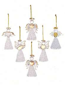 6pcs/1pc Christmas Angel Ornaments, Christmas Decorations, Glass Angel Hanging Decorations, Suitable For Christmas Trees, Clear Glass Angel Shaped Decorations, Perfect For Dining Tables, Fireplaces, Living Rooms, Holiday Gifts. Christmas Gifts, New Year Gifts