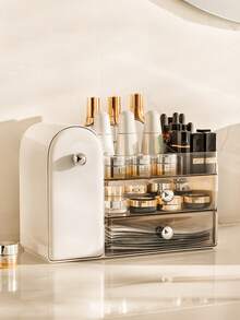 Organizador de maquillaje de acrílico, estante de almacenamiento de escritorio a prueba de polvo, soporte de tocador con estilo de cajón