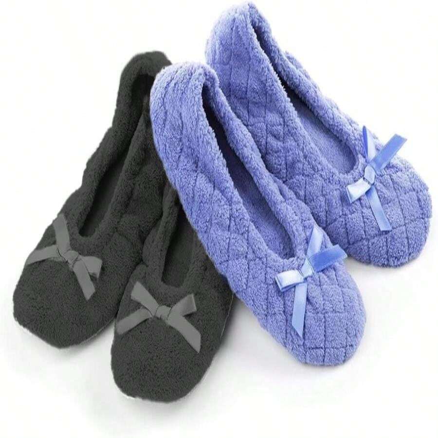 Isotoner Women'S 2 Pack Mictroterry Ballerina Slipper With A Satin Bow - ColorB - 查看 1
