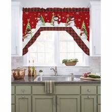 - Cortina de mueco de nieve para ventana, cortinas de estilo rstico, cenefa de rbol de Navidad para cocina, bao, recmara, bolsillo para barra, cortinas de cenefa de ventana sobre el - 91.4An x 142.2Al cm (1 Paneles) + Muñeco de nieve rojo - Ver 2