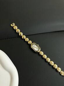 1pc New Fashion Oval Dial Women'S Watch, Retro, Elegant, Simple Style, Adjustable Strap Is VSuitable For Daily Wear, Birthday Gifts, Parties, Holiday Gatherings, New Year's Gift - Gold - View 4