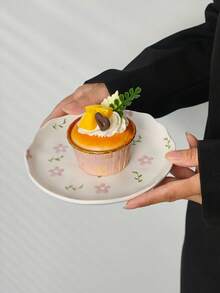 1/2/4pcs Floral Ceramic Dinner Plates, Fresh Ceramic Round Rim Plates, Home/Restaurant Dessert Plates, Casual Snack Plates, Afternoon Tea Cake Plates, Fruit Plates, Candy Dishes