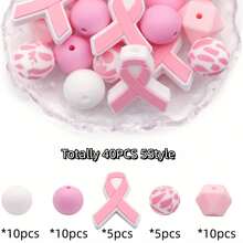 15/25/40 piezas Cuentas redondas de silicona de punto focal Serie rosa mixta para mujeres DIY Collar hecho a mano Lápiz de plástico Llavero con cuentas Cadena de bolso Correa de teléfono Pulsera Suministros de joyería Cuentas