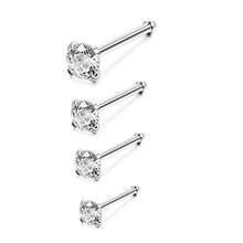 4pcs Silver Zirconia Nose Studs, Stainless Steel Straight Bar Nose Rings, Artificial Zirconia Nose Jewelry, Suitable For Daily Wear And Gift - Silver - View 8