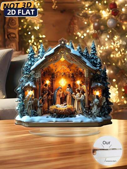 优雅的亚克力耶稣诞生场景牌匾带支架 - 非常适合书桌和客厅装饰，完美的生日或圣诞节礼物，适合圣诞节