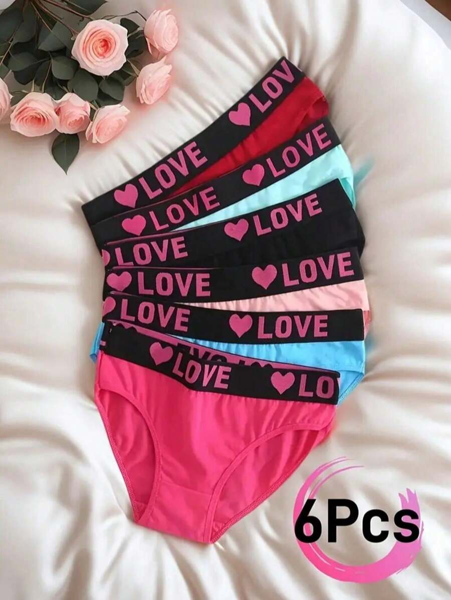 6 Pack, Plus Size Seamless Heart Printed Briefs For Women - Comfortable, Breathable, Elastic Waistband Plus Size Underwear Briefs, Multiple Colors - Nhiều màu - Xem 1