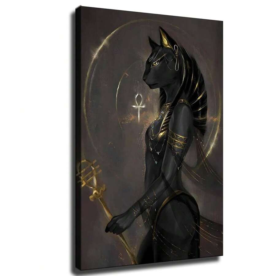 1 pieza Póster de arte en lienzo con la mitología egipcia de Anubis, decoración de pared abstracta con deidad ancestral dorada, impresión espiritual de animal sin marco, regalo para el hogar, oficina, dormitorio o cafetería