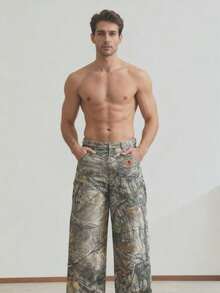 American Vintage Men Jeans Baggy Loose Fit Straight Leg Washed Camouflage Denim Pants Summer Casual Cargo Trousers - 彩色 - 查看 2