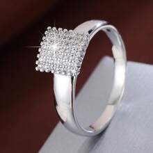 1pc Fashionable Geometric Square Design Cubic Zirconia Women Ring, Casual Gift - Multicolor - View 16