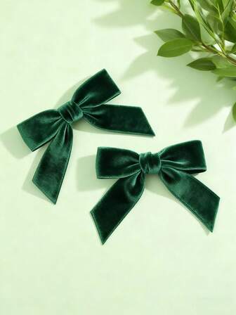 2个装天鹅绒深绿色蝴蝶结发夹，适合女性，情人节、万圣节发饰、角色扮演发饰、发带蝴蝶结、发夹、发卡
