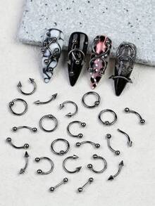 6 Grids Nose Nail Rivets Metal Tip Cone Punk Style Y2K Charms Set Metal Alloy Black Mixed Arrow Nail Jewelry Decorration 3D Nail Art Supplies For Nail Lovers 30pcs/Box