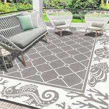 - Alfombra reversible, de plstico con pajita para exteriores, tapete de plstico resistente a la decoloracin, alfombra ligera de rea del ocano para patio, caravana, camping, playa, terraza, - 9' x 6' (Rectangular) + Gris - Ver 9