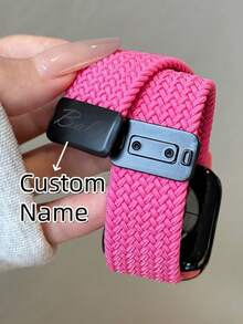 [Customized] Personalized Name Y2k Rose Red Magnetic Knitting Band Compatible With Apple Watch Band Series S11 10 9 8 7 6 5 4 SE S10 42mm 46mm 38 40 41mm 42 44 45mm 49mm Summer Breathable Men Women Strap - A - View 6