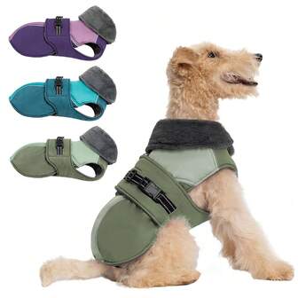 Justerbar hundtäcke lämplig för små och medelstora hundar - Reflekterande ullfoder, koppelhål, justerbart spänne, halsband håller husdjuren varma
