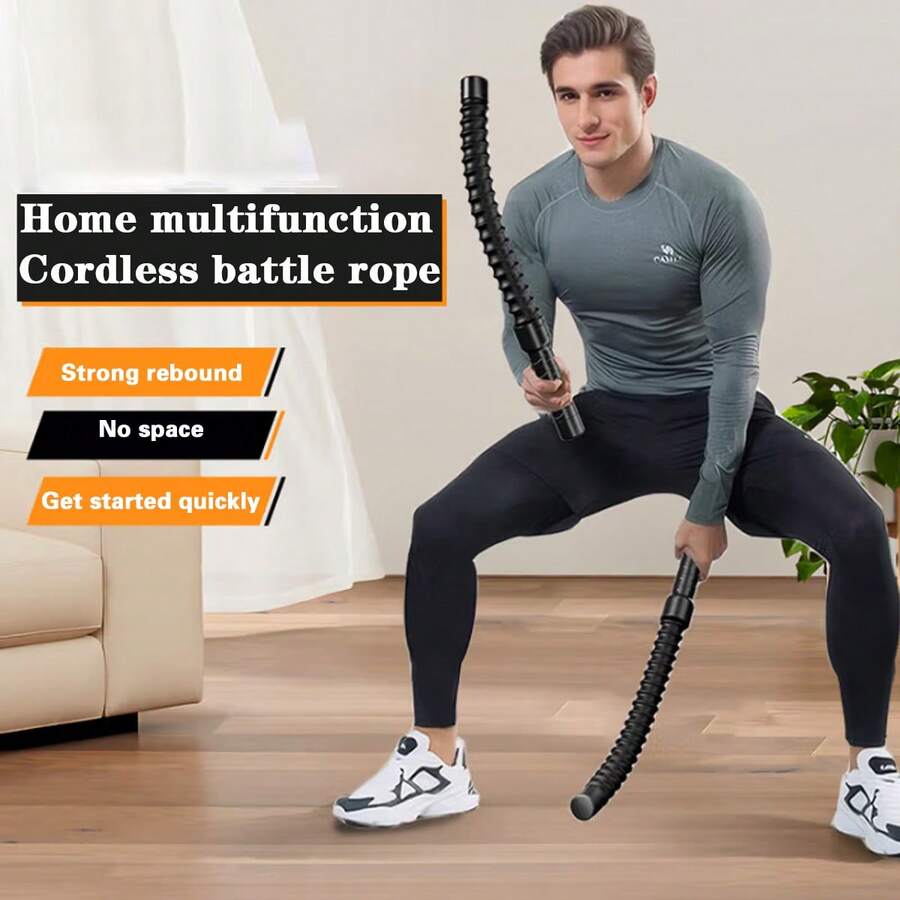A Pair Of Wireless Fitness Weight Loss Ropes - Muscle Training Bars For Strength And Muscle Training. With Strong Bouncing Inertia, No Batteries Required, Suitable For Home Use And Can Be Used Anywhere - Negro - Ver 1