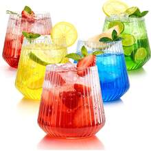 12/6/1 Pcs Classic Striped Wine Glasses, 12 Oz Transparent Unbreakable Cocktail Glasses, Reusable For Champagne, Dessert, Banquet, Wedding, Party