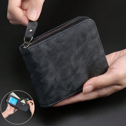 OBCREATOR Men's Matte Black PU Leather Wallet - Large Capacity 3-Fold Zipper Closure, Golden-Tone Hardware, Slim Minimalist Design With Cash Pocket & Card Slots, Durable Everyday Wallet For Men (Ideal Gift For Christmas, Valentine's, Father's Day) - Scratch- & Easy-Clean Surface, Multifunctional Short Zipper Wallet With Secure Storage For Cash, Cards & Coins, Sleek & Stylish, Long Wallet For Men, Wallet For Men High Quality