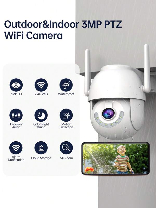 1 Set de Cámara de Profesional para Exteriores, Diseño Minimalista de Bola Gris de Plástico ABS Resistente IP66 Impermeable con Puerto de Internet con Cable, Tecnología de Seguimiento Automático, Mejora de Zoom 5X, Comunicación Bidireccional, Visión Nocturna, Acceso Remoto, Excelente para Actualizar la en Temporada de Fiestas