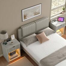 FUSOU Nightstand With Charging Station And LED Light, Modern Fluted Wood Bedside Table With Drawer Storage, Large End Table For Bedroom, Living Room, Or Office - Xem 7